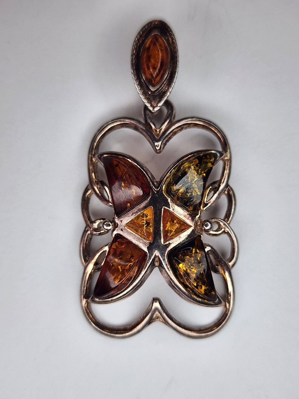Sterling Silver Baltic Amber Butterfly Pendant